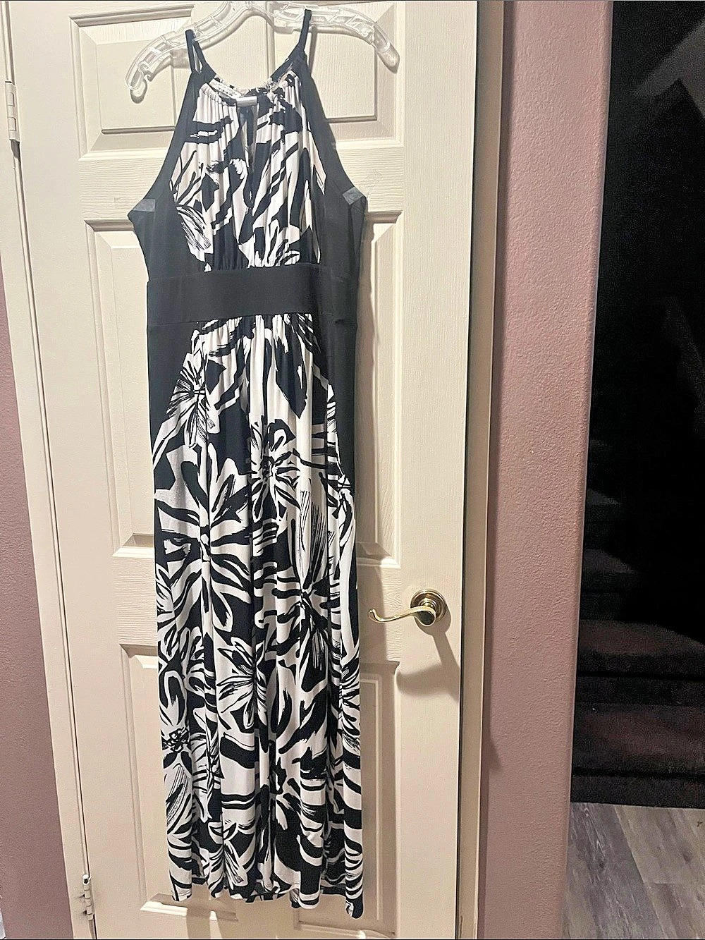 London Style Collection Black & White Maxi Dress Size Large Like New